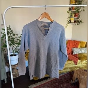 Waffle Knit Thermal Henley - tortoise buttons, light grey, 100% cotton, staple